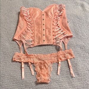 NWT Adore Me Lace Corset Bustier & Thong Set - Pink